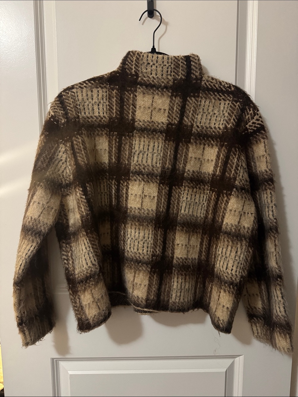 Zara Brown and Cream Knitted Plaid Sweater